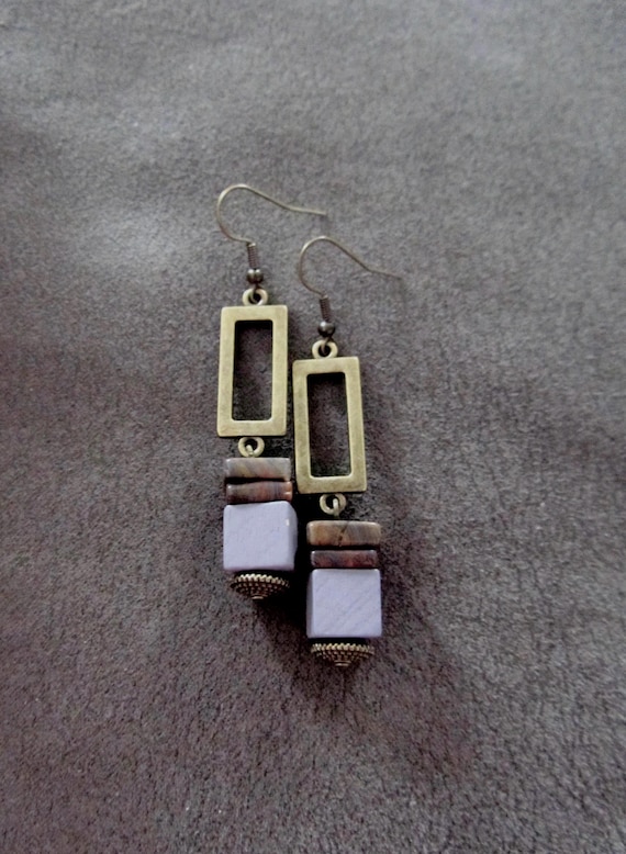 Modern Jasper Earrings: Bronze & Gray Boho Dangle Earrings