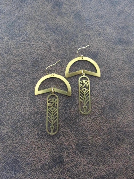 Large brass Egyptian Cartouche Earrings