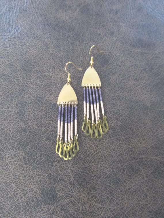 Purple Seed Bead Dangle Earrings: Gold Stainless Steel French Hooks