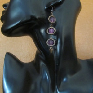 Long purple frosted glass and copper earrings image 3