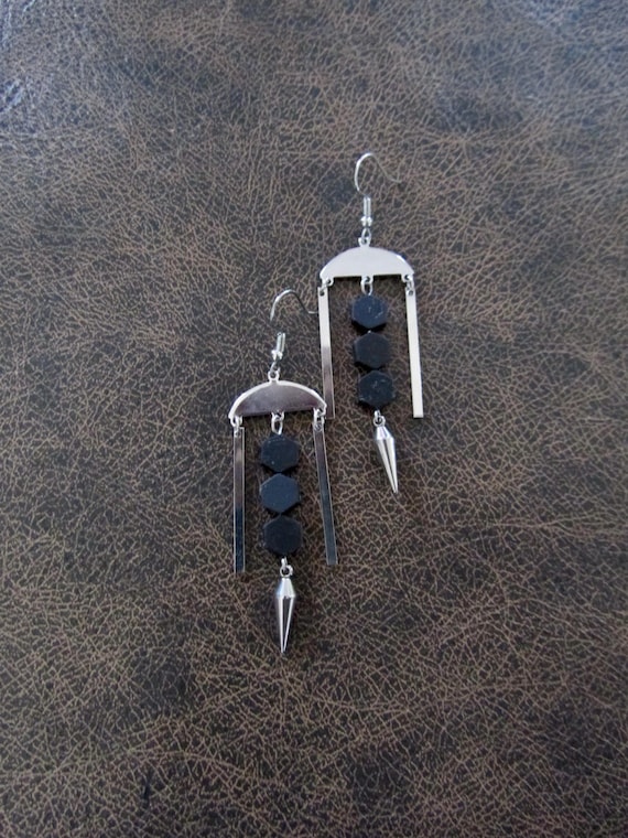 Black hematite and silver chandelier earrings