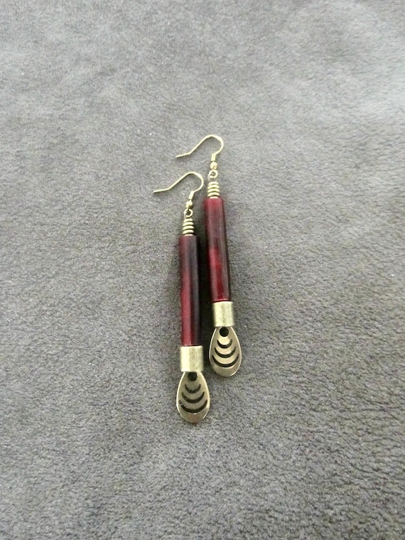 Long red hair pipe bone earrings