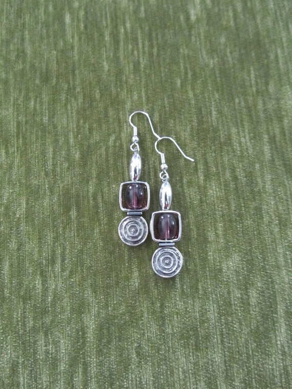 Purple glass and silver earrings