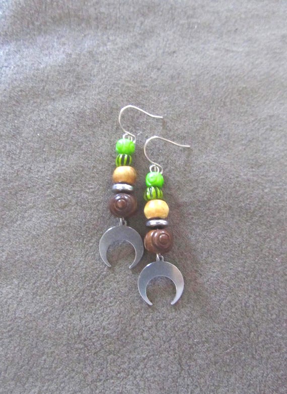 Carved bone and silver dangle earrings