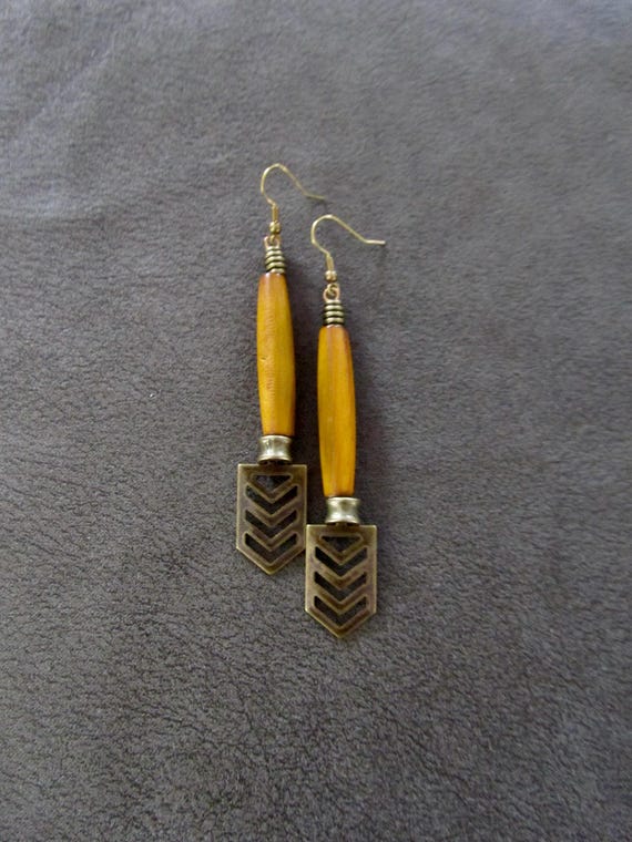 Long hair pipe bone and bronze earrings 2