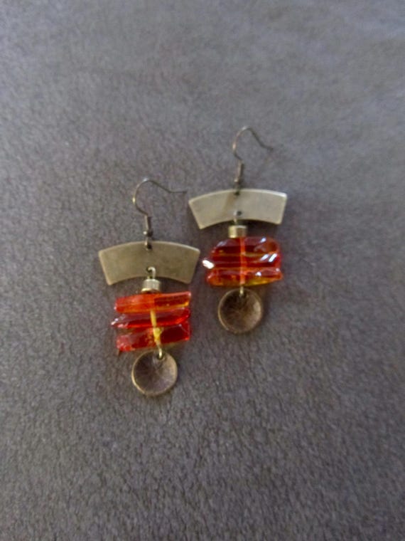Raw quartz crystal earrings, orange