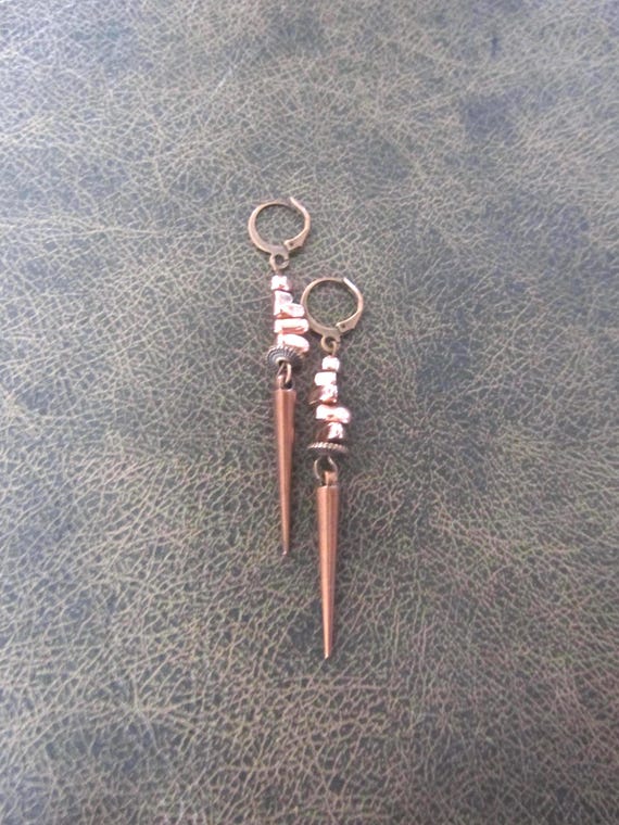 Minimalist monochromatic copper nugget and spike earrings