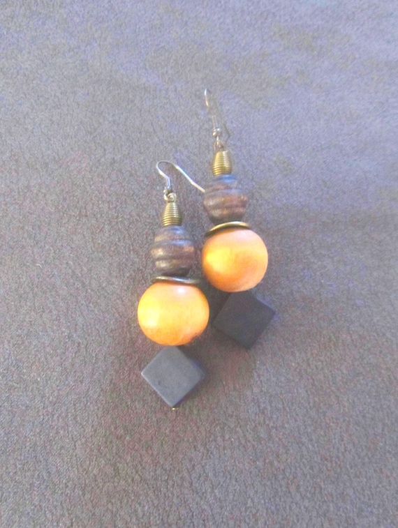 Chunky stone and wooden earrings