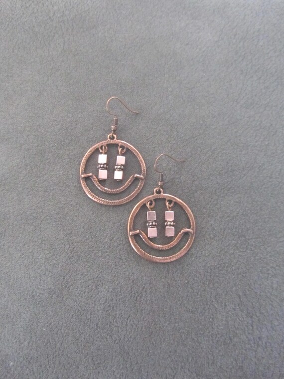 Modern industrial copper hoop earrings 2