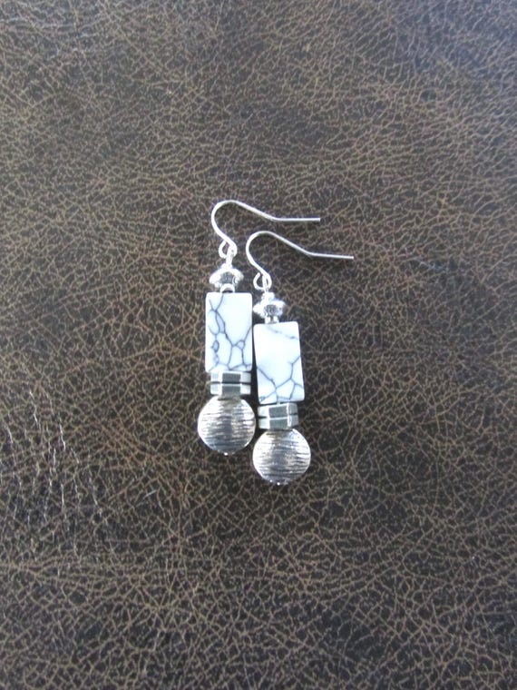 White marble stone and silver earrings