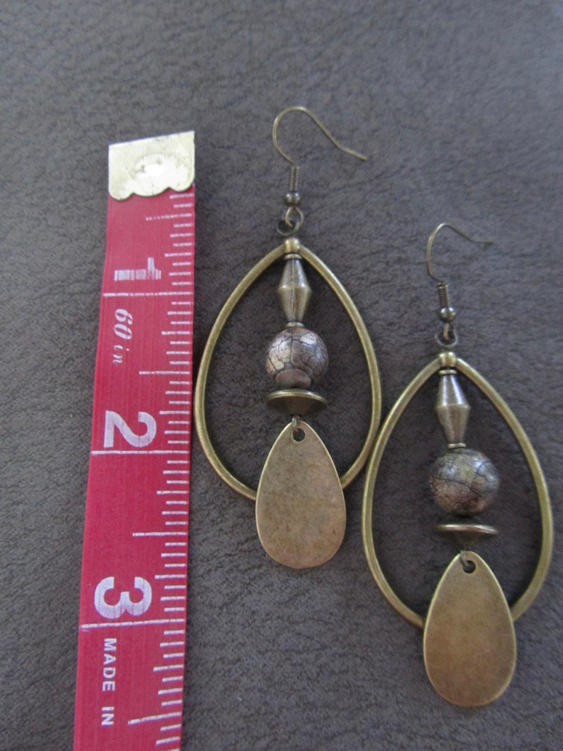 Bronze and stone tear drop earrings image 2