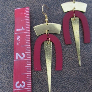 Geometric red and gold modern earrings image 2