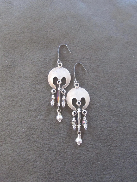 Iridescent crystal and silver chandelier earrings