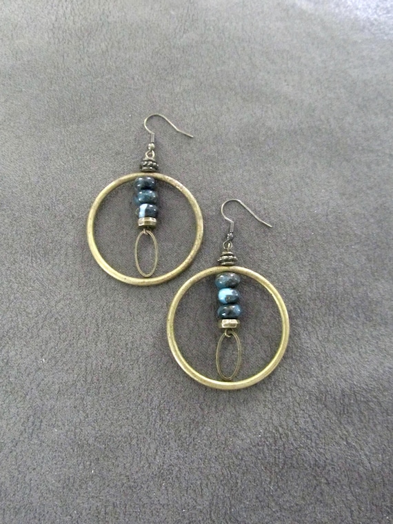 Blue jasper teardrop hoop earrings
