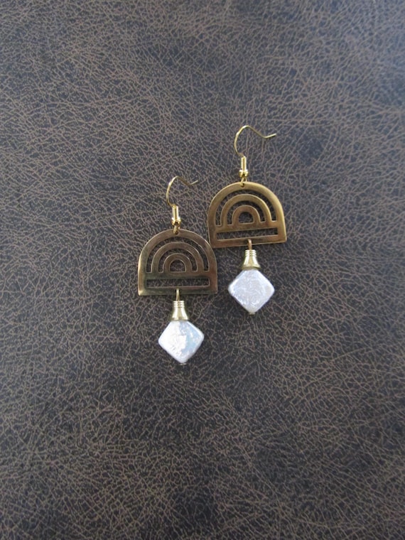 Gold and pearl mid century modern earrings