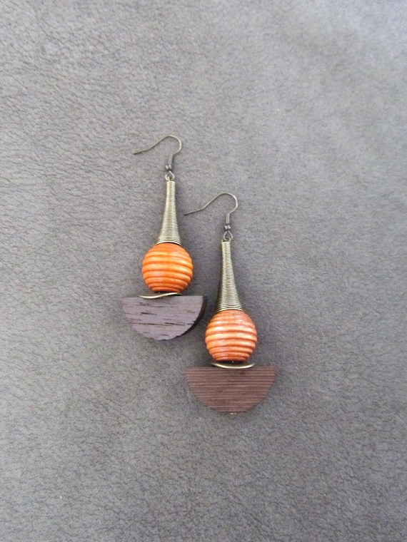Bold large geometric wooden earrings