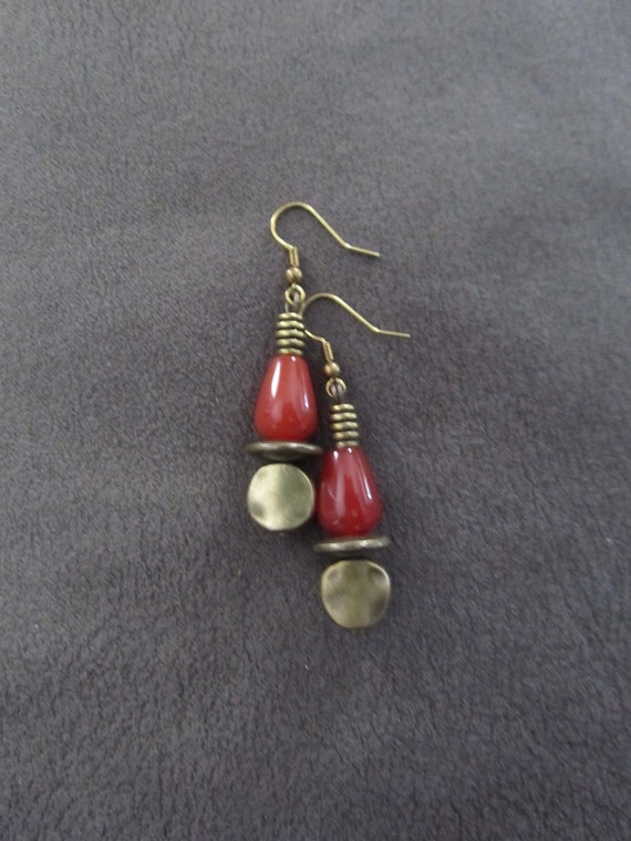 Orange agate stone and bronze earrings