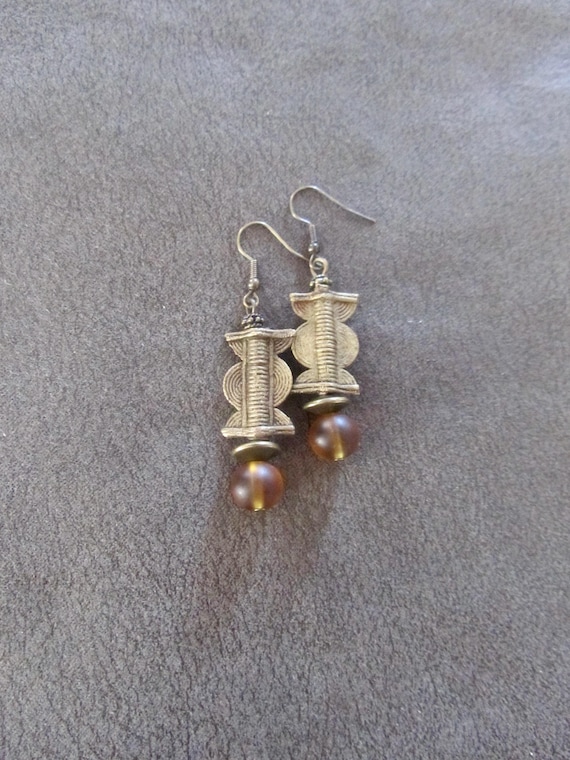 Bronze baule and orange frosted glass earrings