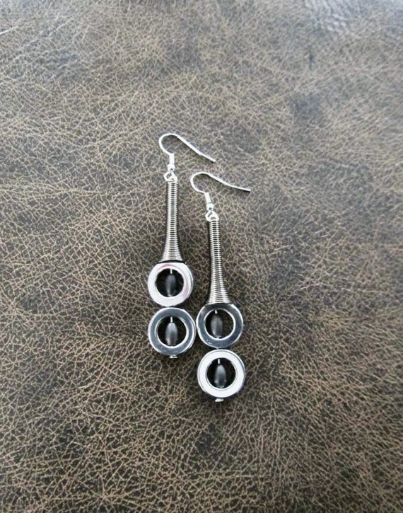 Silver and gunmetal geometric earrings 2