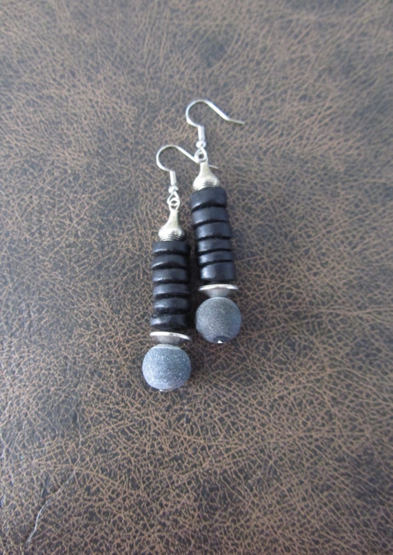 Simple modern stone and wooden minimalist earrings