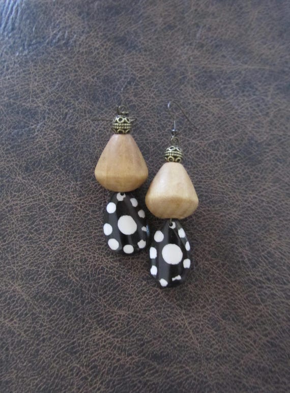 Carved bone and wooden earrings 5