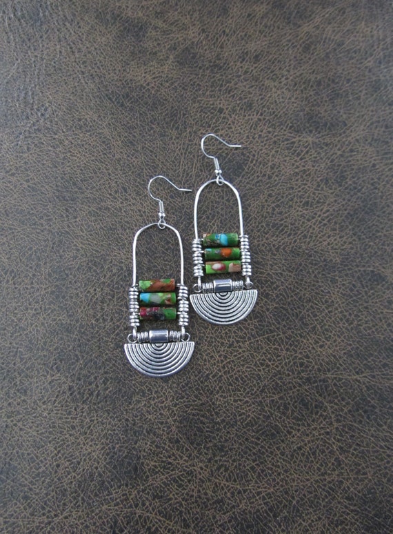 Mosaic jasper ethnic statement earrings