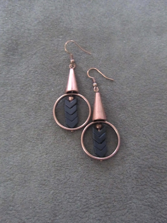 Copper geometric industrial earrings black arrow