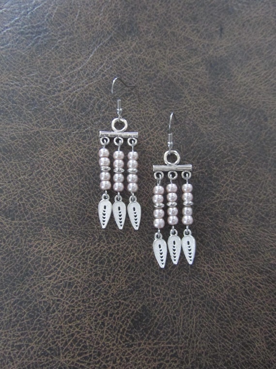 Pink glass pearl chandelier earrings