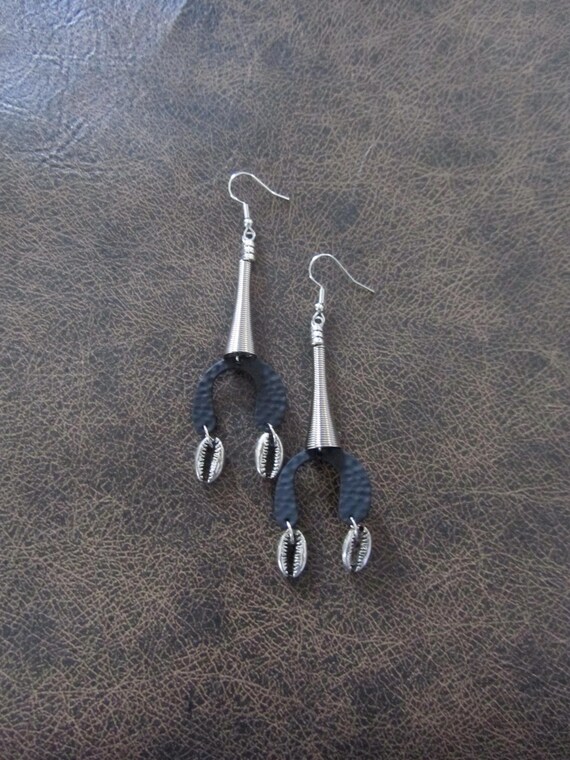 Abstract silver cowrie shell earrings