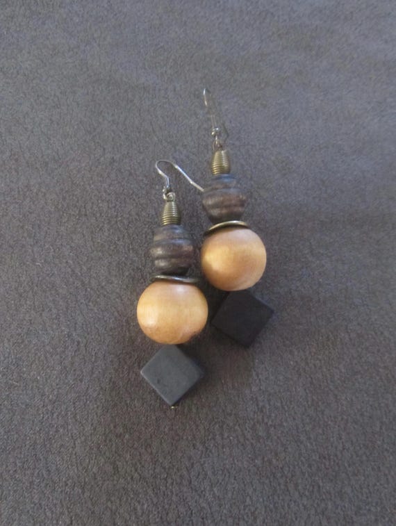 Chunky stone and wooden earrings