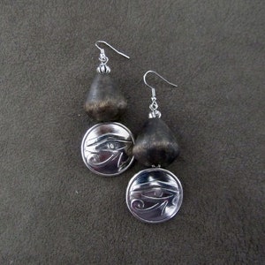 Silver and wooden Egyptian eye of Ra earrings 2 image 1