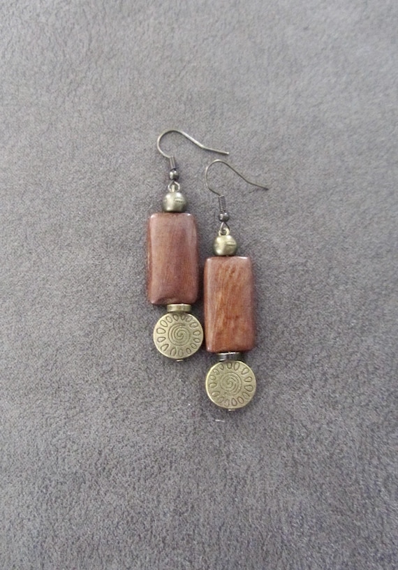 Simple natural wooden bohemian earrings