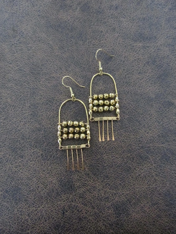 Gold lava rock chandelier earrings 2