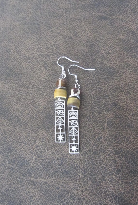 Egyptian Cartouche Earrings: Stainless Steel Hieroglyphic Jewelry