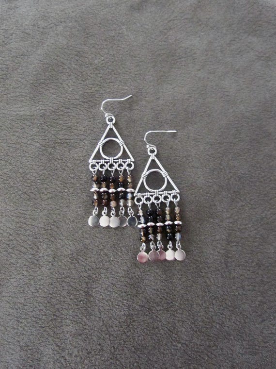 Agate and silver triangle chandelier earrings