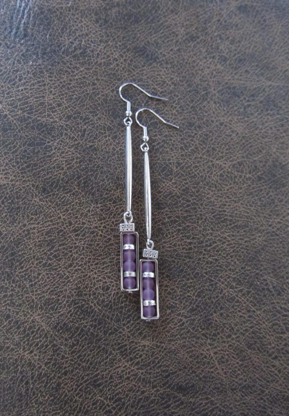 Long frosted glass earrings, lavender earrings