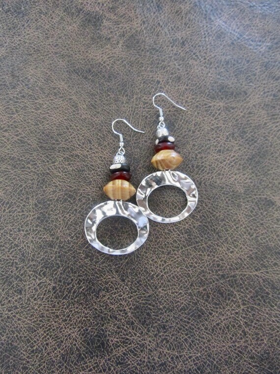 Hammered silver unique mid century modern earrings