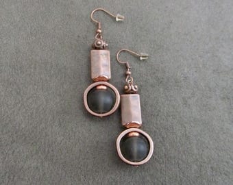 Mid century modern earrings gray frosted glass and copper earrings