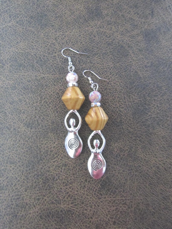 Wooden and silver goddess earrings 22