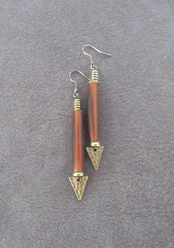 Long hair pipe bone and bronze earrings 33