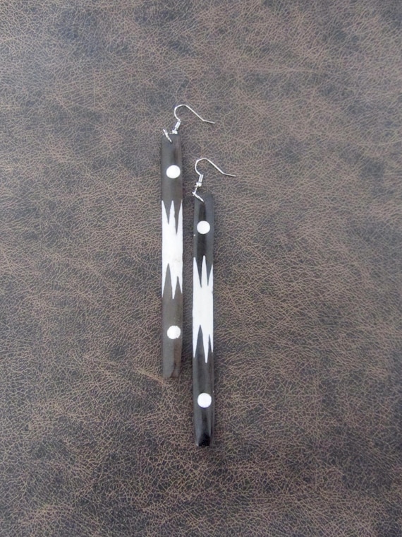 Extra long batik print bone earrings 2