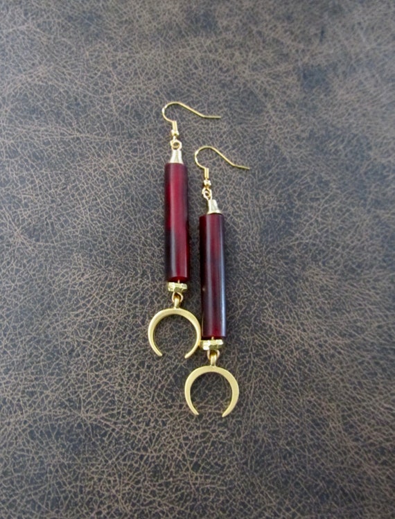 Long red horn earrings