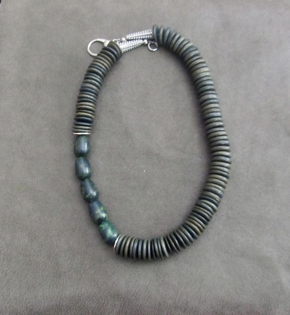 Green Turquoise & Wooden Beaded Chunky Necklace