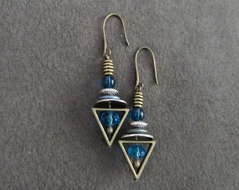 Bronze and blue triangle earrings