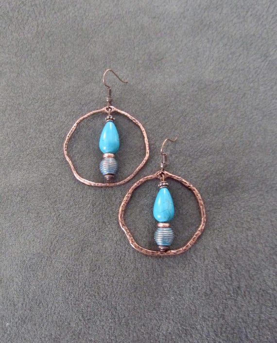 Patina copper and howlite hoop earrings 22