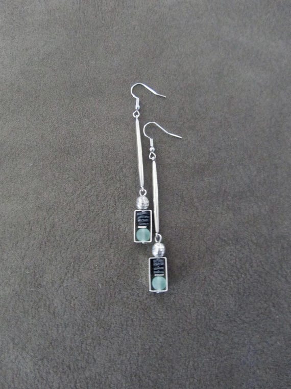 Sea green glass Earrings: Silver Geometric Dangle Earrings