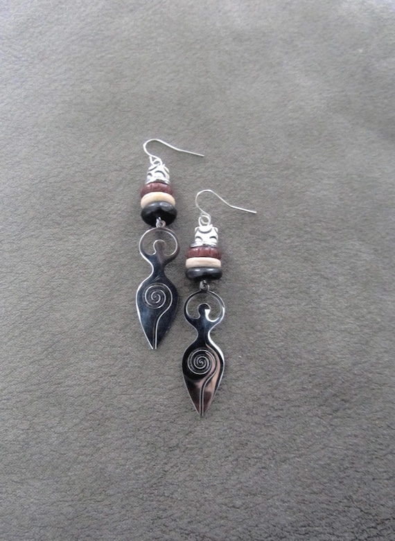 Unique goddess earrings, silver