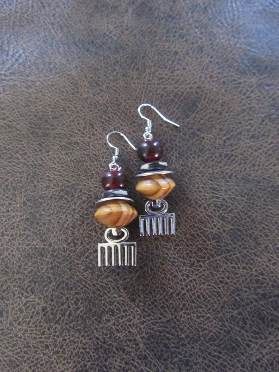 Adinkra Symbol Afro Pick Earrings: Beauty Comb Earrings 22