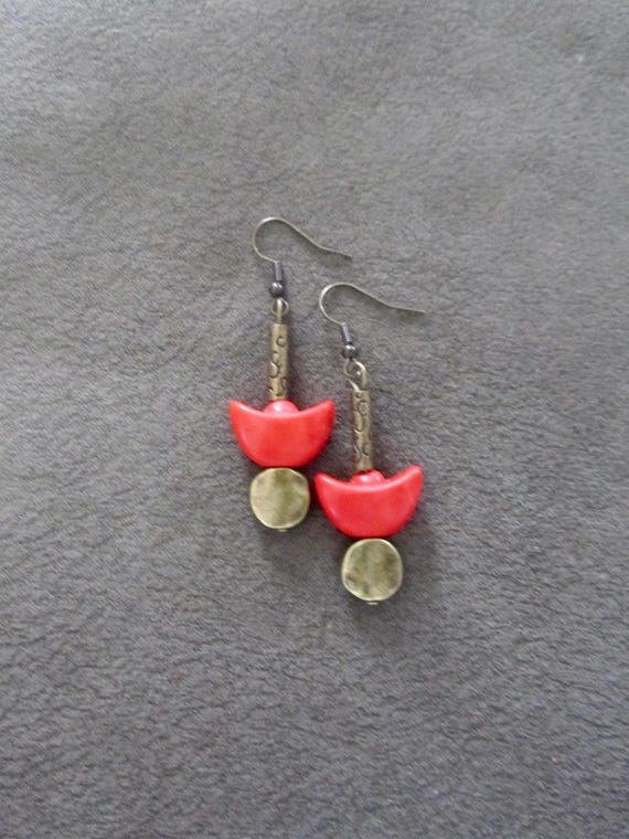 Unique orange howlite and bronze earrings