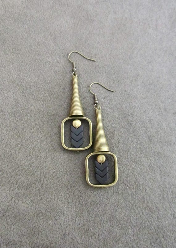 Industrial bronze and black earrings